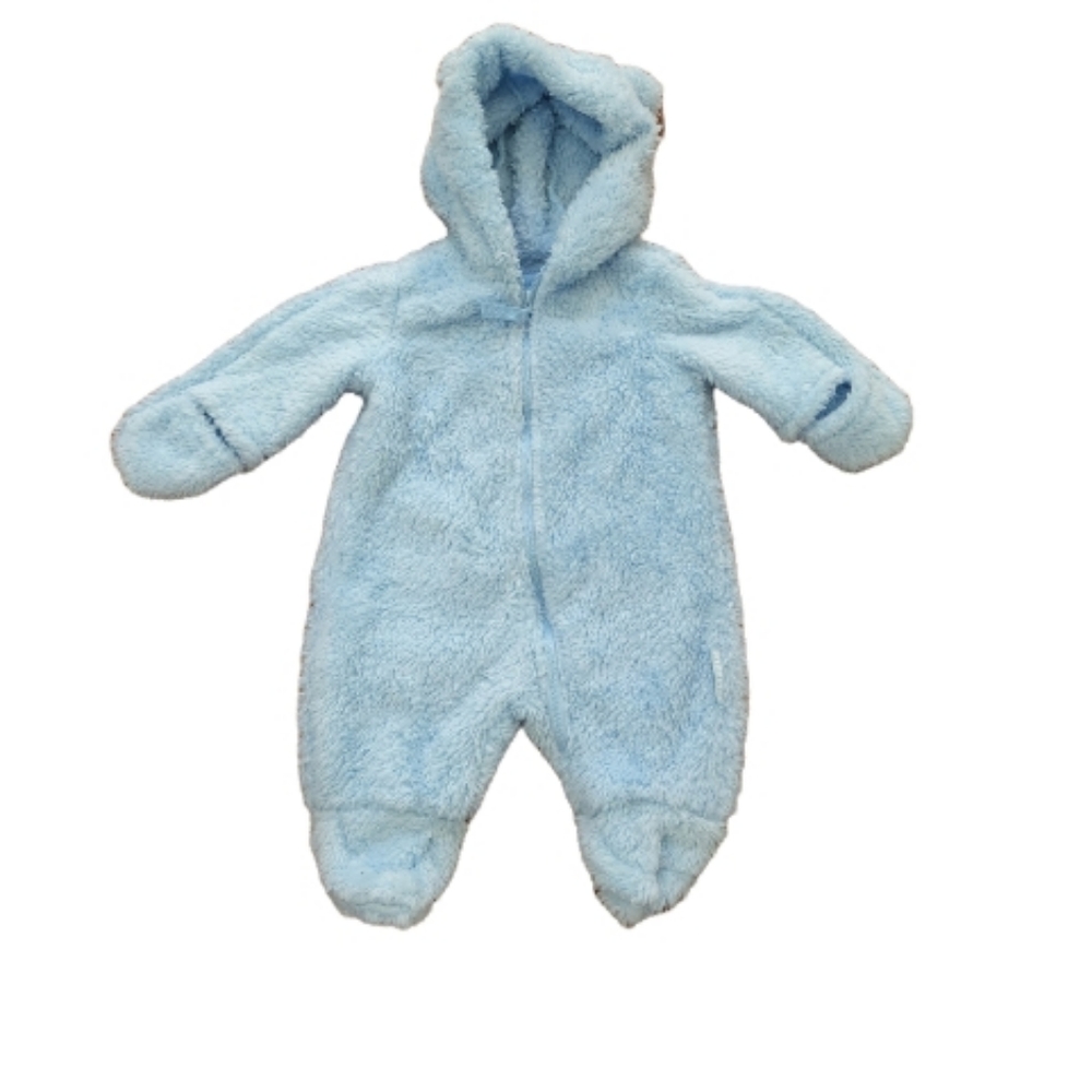 WIPPETTE BABY BOY BLUE ZIP UP TEDDY BEAR FOOTSIE WARMER SZ 0-3 MONTH'S